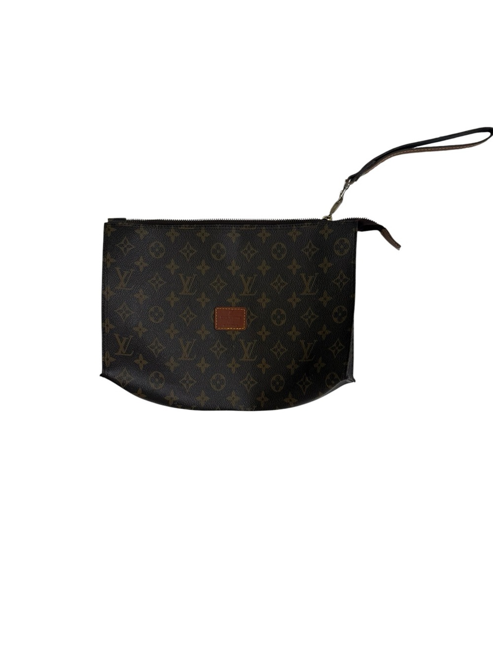 Louis Vuitton Monogram Canvas Toiletry Pouch Wristlets Brown Tan 12” X 9.5”